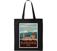 Florencia Italia cartel de viaje minimalista bolso de algodón ecológico natural negro, negro, talla única, Negro 1, One size