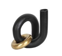 FLORERO ALUMINIO NEGRO ARO DORADO