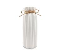Florero Blanco Esmaltado 21.5cm Alto, Moderno de Cerámica Con Cordón de Yute, Decorativo para Flores de Hierba de Pampa y Secas, Estilo Boho para Casa, Salón y Comedor