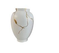 Florero blanco y dorado inspirado en el arte japonés Kintsugi, bolsa clásica cónica para decoración de flores secas (clásico)
