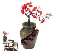 Florero de flores Fengshii Waterfall | Fuente de mesa decorativa de 4 niveles Fuente interior con flujo de agua y árbol artificial, ornamento de escritorio de agua corriente para dormitorio de pañales