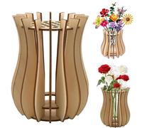 Florero de Madera para Lego, Jarrón 3D Puzzle Decorativo con Diseño Construible para Flores Artificiales, Original (Talla pequeña)