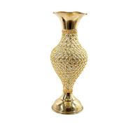 Florero de metal hecho a mano con cuentas, 25,4 cm, dorado