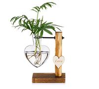 Florero De Vidrio con Soporte De Madera, Floreros Hidropónicos De Vidrio con Un Solo Corazón Creativo, Estación De Propagación De Plantas Modernas Florero De Bulbo