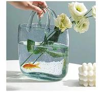 Florero De Vidrio para Bolso, con Asa Jarron Forma De Bolso JarróN Cristal, para Cocina, Sala De Estar De Oficina,Style1-Blue