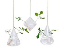 Florero Hidropónico Colgante,Maceta de Propagación de Terrario de Vidrio Colgante,Contenedor de Vidrio Geométrico Juego de Tres Piezas,Planta Hidropónica Decorativa Montada en la