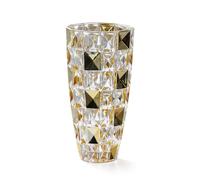 Florero único de cristal dorado pintado a mano con forma de diamante de 11.8 pulgadas de alto para decoración del hogar, comedor, boda, mesa, oficina, vacaciones, fiesta, centro de mesa. (pintado a