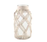 Floreros con cubierta de cuerda de algodón Florero de vidrio tejido Botella decorativa de flores para comedor/dormitorio/baño/abrigo (cuerda de algodón)