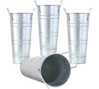 Floreros para decoración Florero de metal Floreros galvanizados 4 piezas Cubo galvanizado con asas Floreros de metal de 9 pulgadas de alto para arreglos florales, centro de mesa, decoraciones