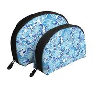 Flores abstractas Azules, Bolsa de Maquillaje de Concha, Monedero pequeño para Mujer, Bolsa de artículos de tocador, Bolsa de cosméticos, 2 Piezas