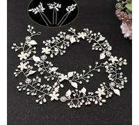 Flores Accesorios Cabello Mujer Trenza para Dama de Honor Peinado Boda Tocados Vid de Pelo Largo Diadema de Novia en Perla y Strass Adornos el Pelo Niñas Fiesta (76 cm / 30 pulgadas), Silver