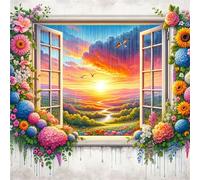Flores al Atardecer en la Ventana Puzzle de 120 Piezas,20x20 cm Rompecabezas DIY,Entretenimiento Creativo,Rompecabezas para Adultos,Juego de Habilidad para Toda la Familia