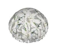 Flores alpinas suizas modernas de Edelweiss,Gorro de ducha, gorro de noche, gorro de baño elástico impermeable de doble capa, reutilizable para el cabello.