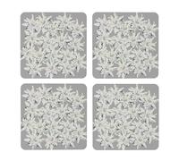 Flores Alpinas suizas Modernas de Edelweiss,Posavasos Cuadrados de Corcho MDF, Almohadilla para Tazas, Juego de 4 Posavasos para Bebidas