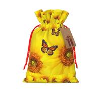 Flores amarillas con estampado de mariposas de 4.7 x 6.9 pulgadas en bolsa de Navidad con cordón, ideal para adultos para envolver regalos para Navidad Halloween