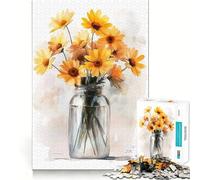 Flores Amarillas en un Frasco,Rompecabezas de 1000 Piezas,Juego cognitivo Divertido,componentes Resistentes y de fácil Limpieza,Tiempo de Tranquilidad,Ejercicio Mental en casa (38x26cm)
