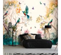 Flores Árboles Pájaros Dormitorio Papel Grande Colorido Pared Mural 312x219cm
