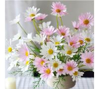 Flores artificiales, 10 paquetes de margaritas artificiales de seda, resistentes a los rayos UV, flores silvestres falsas con tallos, arbustos verdes, arreglos de plantas para el hogar, jardín para