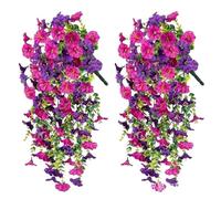 Flores Artificiales Colgantes 2 Piezas de Flores Artificiales Gloria la mañana, Hojas eucalipto Colgantes for decoración jardín, Fiestas al Aire Libre, Bodas(Color 1)