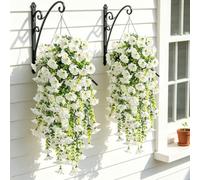 Flores artificiales colgantes 4 unidades de plantas artificiales colgantes de 76 cm, flores artificiales de petunia, flores de seda blancas para exteriores, flores de plástico para colgantes, terrazas