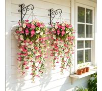 Flores artificiales colgantes de 76 cm, flores artificiales colgantes de seda para colgar terrazas, bodas, jardines y balcones (degradado en rosa + blanco rosa)