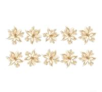 Flores artificiales corona dorada para purpurina 14,5 cm para puerta flores | Juego de 10 flores doradas, 14,5 cm de diámetro, brillantes para superficie, mezcla de plástico y tela