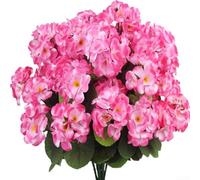 Flores artificiales de 14 pulgadas, geranios de seda para uso en exteriores, 3 paquetes para arreglos florales creativos (rosa)