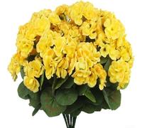 Flores artificiales de 14 pulgadas, geranios de seda para uso en exteriores, 3 paquetes para arreglos florales creativos (amarillo)