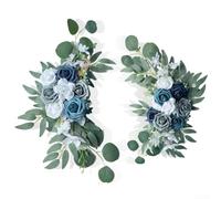 Flores artificiales de arco de boda azul polvoriento, paquete de 2 ramos florales con arreglo de decoración de respaldo de silla, elegante decoración de ceremonia para recepciones y lugares de fiesta