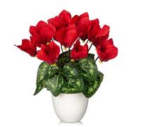 Flores artificiales de ciclamen en maceta, flores de seda falsas, plantas en maceta blanca, arreglos de flores de ciclamen rojo sintético, decoración del hogar, oficina, baño, estante de escritorio,