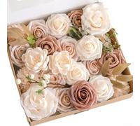 Flores artificiales de color rosa polvoriento para bodas: elegantes ramos de peonías y rosas de seda con tallos de alambre para centros de mesa de novia, decoración de pasteles, bolas de beso y