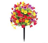 Flores artificiales de color violeta con estacas, tapete de plástico resistente a los rayos UV para jardín, cama, patio, decoración interior y exterior, relleno de paisaje de bajo mantenimiento, 35 x