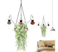 Flores artificiales de exterior, metal con comedero para pájaros y decoración realista | Flores artificiales para exteriores - para loros inseparables, conejos, loros, balcón, jardín, porche,
