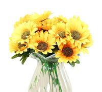 Flores artificiales de girasoles, girasoles falsos, juego de girasol artificial realista con 24 piezas, arreglos de flores de seda, flores amarillas para decoración de mesa, decoración de boda