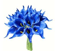 Flores artificiales de lirio de cala sintética de poliuretano, 10 piezas para ramos de boda, arreglos de jarrones y decoración del hogar con tallos de plástico flexibles (azul)