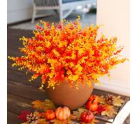 Flores artificiales de otoño para interiores y exteriores, jardín, decoración del hogar, margaritas con hojas de eucalipto, plantas falsas, vegetación, boj, porche, patio, 12 paquetes (eucalipto