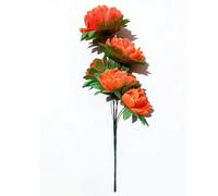 Flores artificiales de peonía hechas a mano,5 cabezas peonías de seda Bouquet para la decoración de tumbas de cementerio, arreglos funer, servicios conmemor, y centros de mesa de casa(Orange 1pcs)