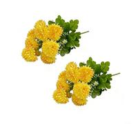 Flores artificiales de seda de crisantemo para decoración de tumbas con aspecto realista y material de seda y plástico respetuoso con el mantenimiento (amarillo)