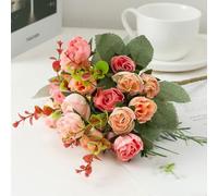 Flores artificiales de seda, ramo de flores falsas para boda, fiesta, hogar, tumba, decoración de ramo floral realista, arreglo conmemorativo (rosa)
