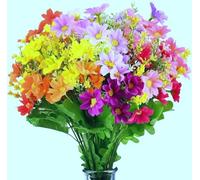 Flores artificiales de seda sintética de margaritas silvestres, 6 paquetes de 6 colores para exteriores, resistentes a los rayos UV, arbustos vegetales, plantas para interiores y exteriores, cestas