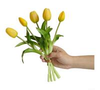 Flores artificiales de tulipán de goma suave con 5 cabezas con tallos de alambre resistentes para arreglos personalizables en fotografía y decoración del hogar (amarillo)