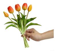 Flores artificiales de tulipán de goma suave con 5 cabezas con tallos de alambre resistentes para arreglos personalizables en fotografía y decoración del hogar (naranja)