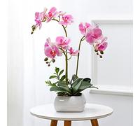 flores artificiales, Decoración Flores Artificiales con Jarrón Orquídea Artificial Bonsái en Maceta for el Hogar de Centro Mesa Boda Rosa(Pink)