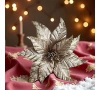 Flores artificiales doradas para árbol de Navidad y corona incorporación de 25 cm, elemento decorativo festivo a base de tela