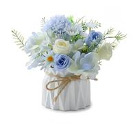 Flores Artificiales en Florero Pequeño, Arreglo de Flores Falsas Azul Claro, Arreglo Floral para centros de Mesa, Decoraciones de Comedor de Cocina Flor en Jarrón, para Boda, Oficina, Mesa de Jardín