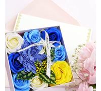 Flores artificiales en la pared con jabón de flores de aceite, regalo de aniversario, cumpleaños, boda, San Valentín, flores artificiales (azul, talla única)