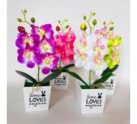 Flores artificiales en maceta, orquídea de seda de plástico para decoración del hogar, jardín, sala de estar, mesa, cocina, alféizar de ventana, librería, realista, 29 x 14 cm (morado)