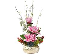 Flores artificiales en set de maceta Flower Magnolia Flor de seda Arte floral General para la sala de estar Decoración de la mesa Central de la oficina Decoración de la fiesta de bodas (color: rosa)