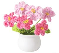Flores artificiales hechas a mano de ganchillo Forget Me Not en maceta, decoración de plantas artificiales para el hogar, oficina, mesa ideal para el día de la madre, flores falsas de algodón en