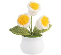 Flores artificiales hechas a mano de ganchillo Forget Me Not en maceta, decoración de plantas artificiales para el hogar, oficina, mesa ideal para el día de la madre, flores falsas de algodón en